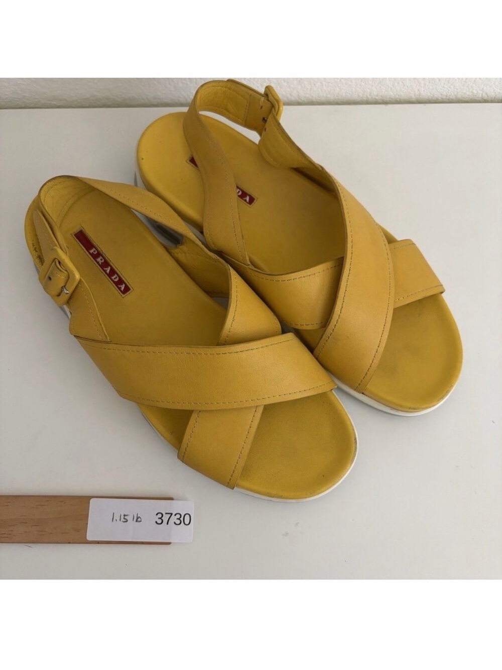 PRADA Yellow Leather Slingback Crossover Platform Sandals 39.5 / 9.5 - Picture 12 of 12